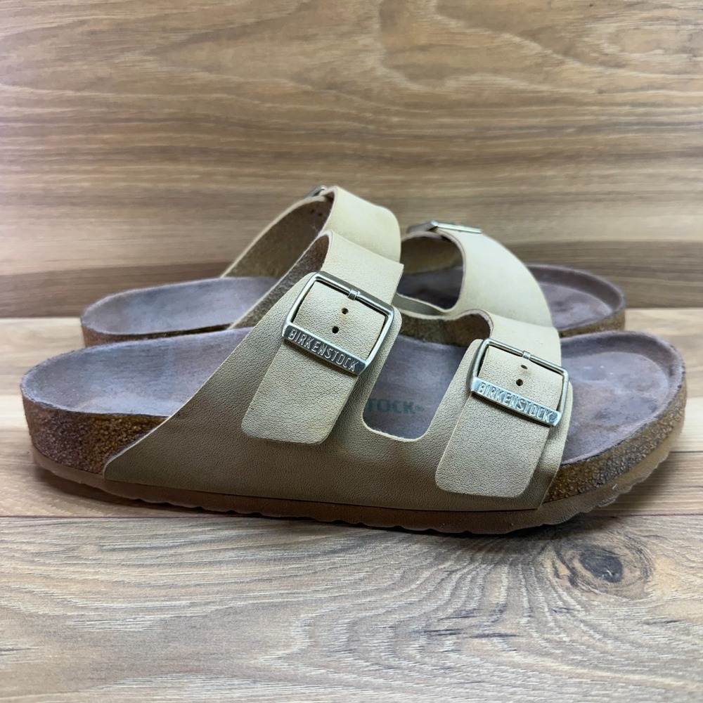 Birkenstock Arizona Vegan Sandals Womens 11 W EU 42 Yellow Tan Slide Slip On
